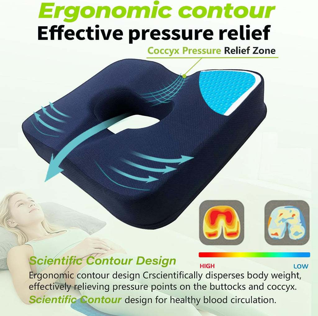 FoKon Gel & Memory Foam Wheelchair Seat Cushion, Donut Pillow for Tailbone, Bed Sore Cushions for Butt, Pressure Relief, Sciatica, Coccyx, hemor…