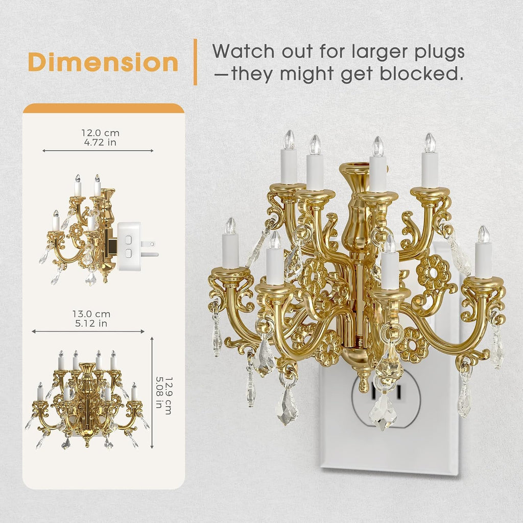 Briignite LED Night Lights Plug into Wall, Chandelier Night Light with Dusk to Dawn Light Sensor, Dimmable Golden Nightlight Plug in…