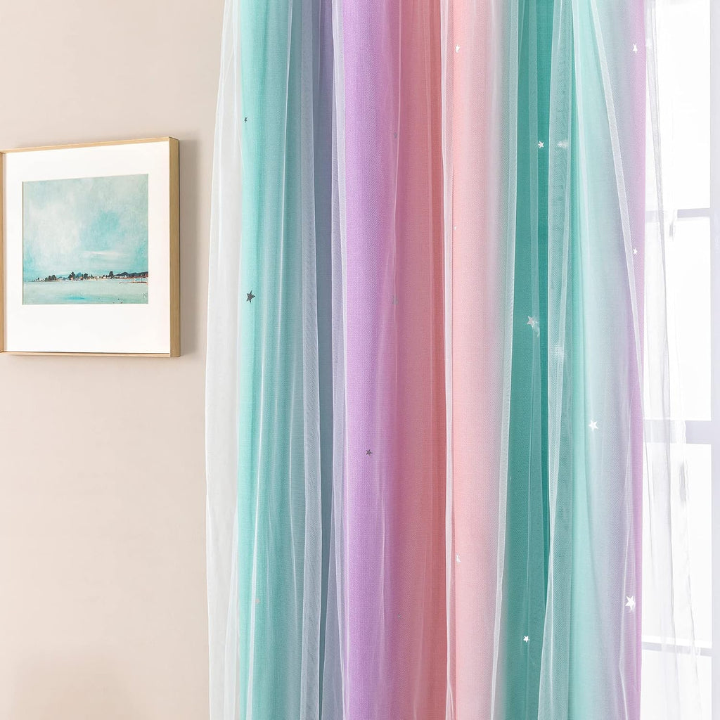 Addsomecolortolife XiDi Curtains for Bedroom Decor, Rainbow Blackout Curtains for Kids/Little Girl Room Decor, Unicorn Wall Decals,1 Panel…