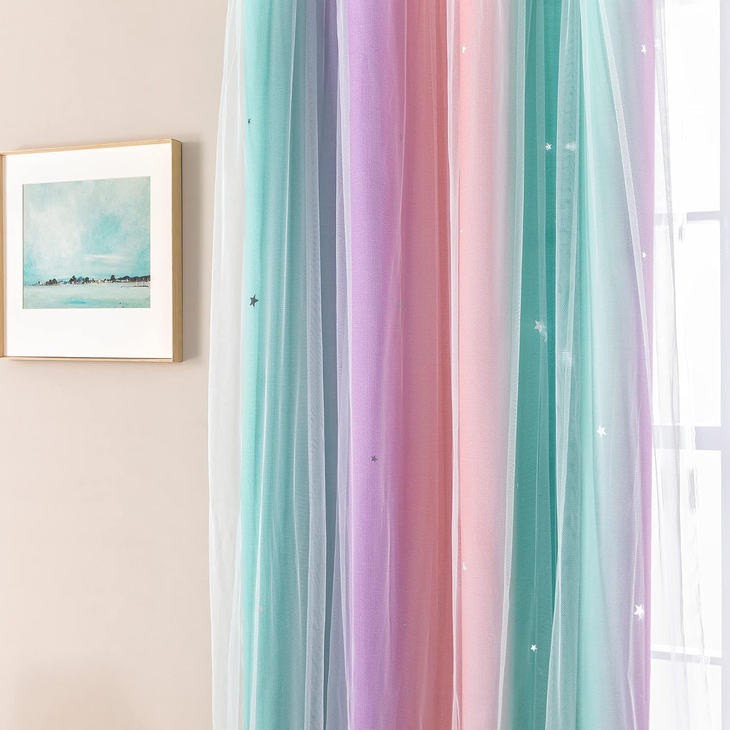 Addsomecolortolife XiDi Curtains for Bedroom Decor, Rainbow Blackout Curtains for Kids/Little Girl Room Decor, Unicorn Wall Decals,1 Panel…