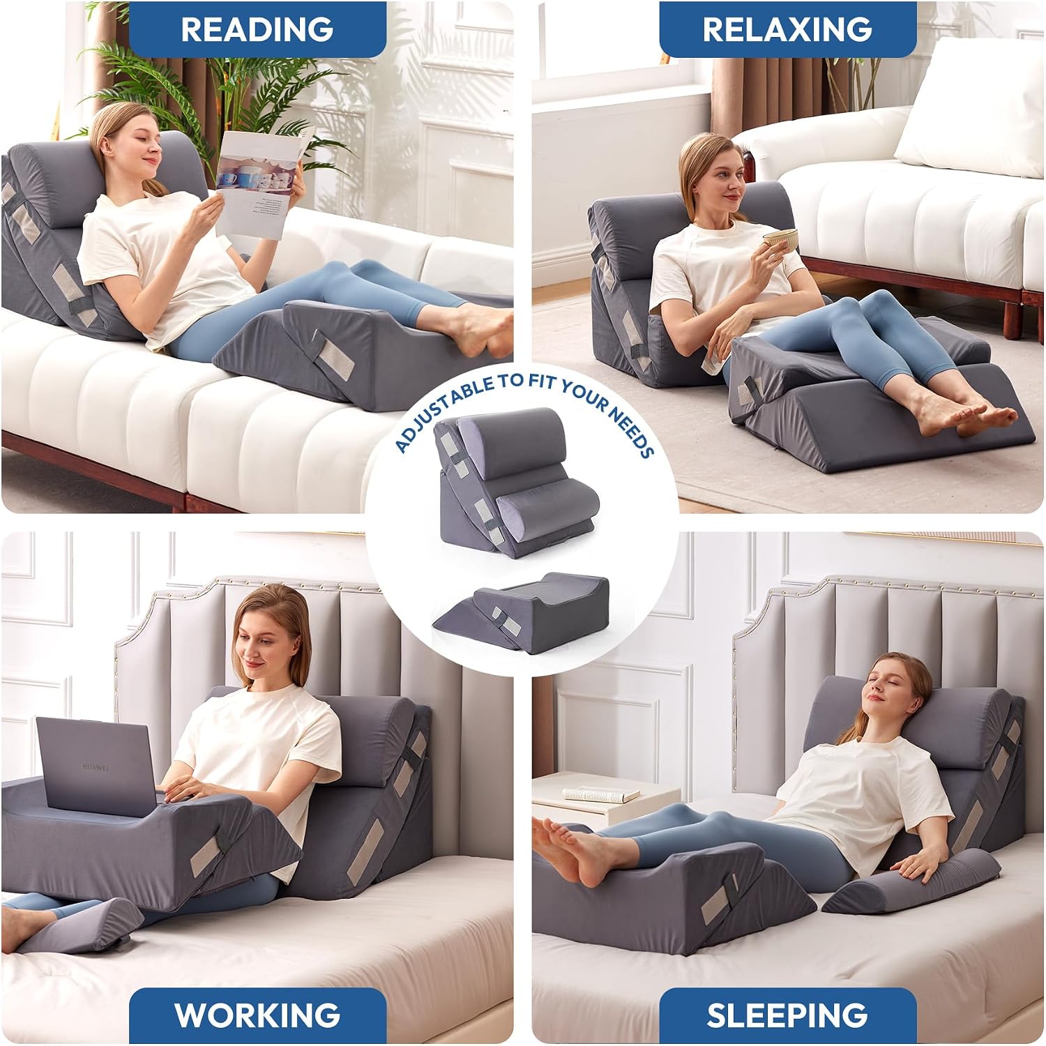 Ahpmeoa 6PCS Wedge Pillow Set for After Surgery, Back Pillow for Bed Sitting Up, Orthopedic Bed Wedge for Body, Leg, Memory Foam Pillow fo…