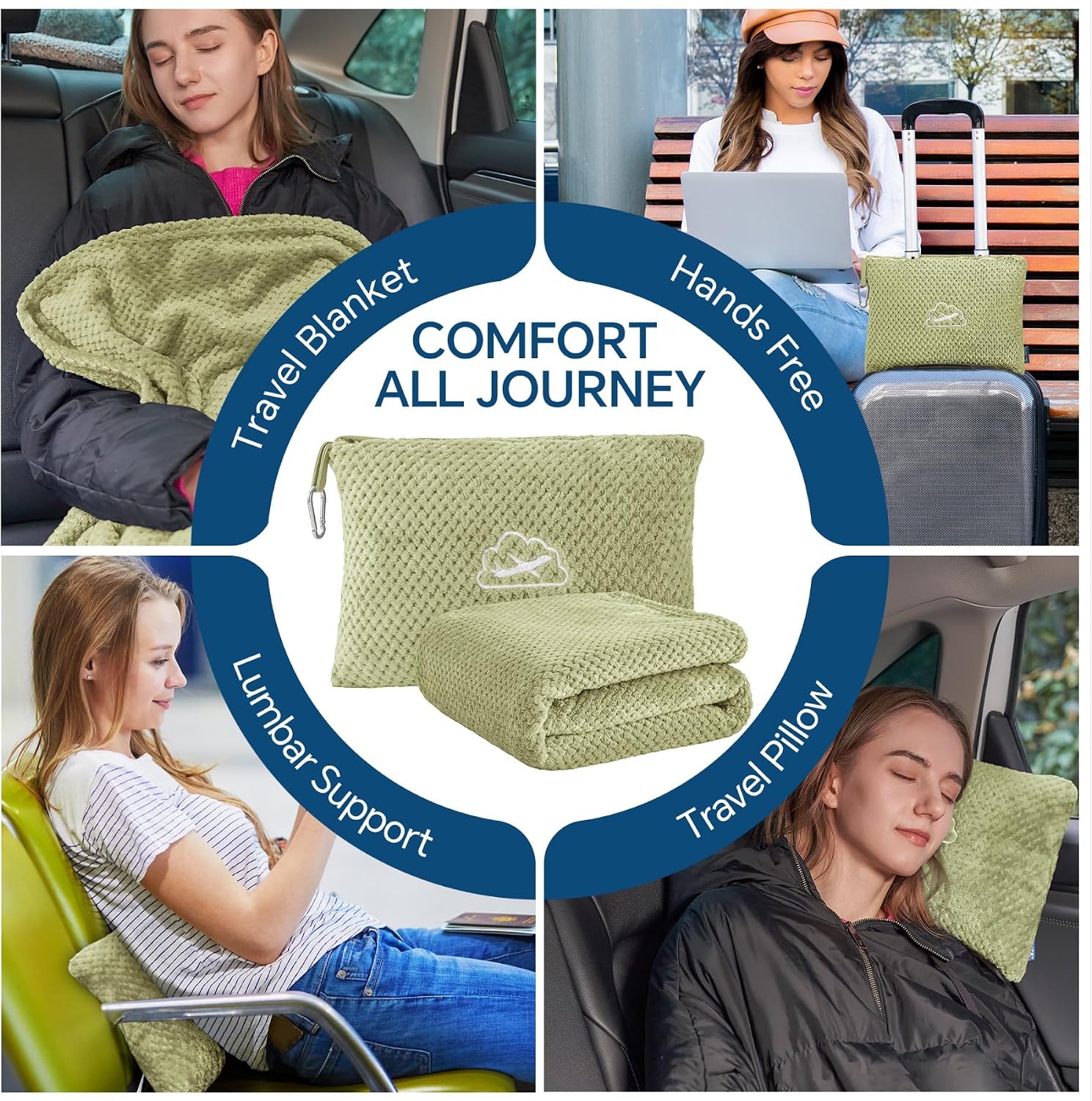Bedelite Travel Blanket with Bag, Ultra-Soft Jacquard Fleece Blanket with Luggage Sleeve & Backpack Clip, Airplane Blanket Travel Essential…