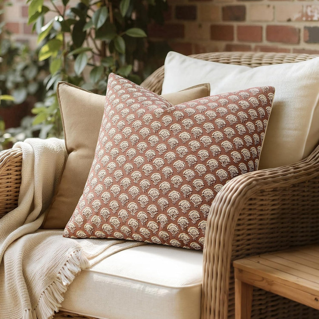 MIULEE Set of 2 Decorative Floral Pillow Covers Neutral Vintage Throw Pillows Block Print Boho Farmhouse Cushion Covers for Modern Spring…
