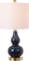 JONATHAN Y 20.5" Navy Glass Table Lamp, Modern Gourd Bedside Nightstand Lamp for Bedroom, Living Room, White Linen Shade, LED Bulb…