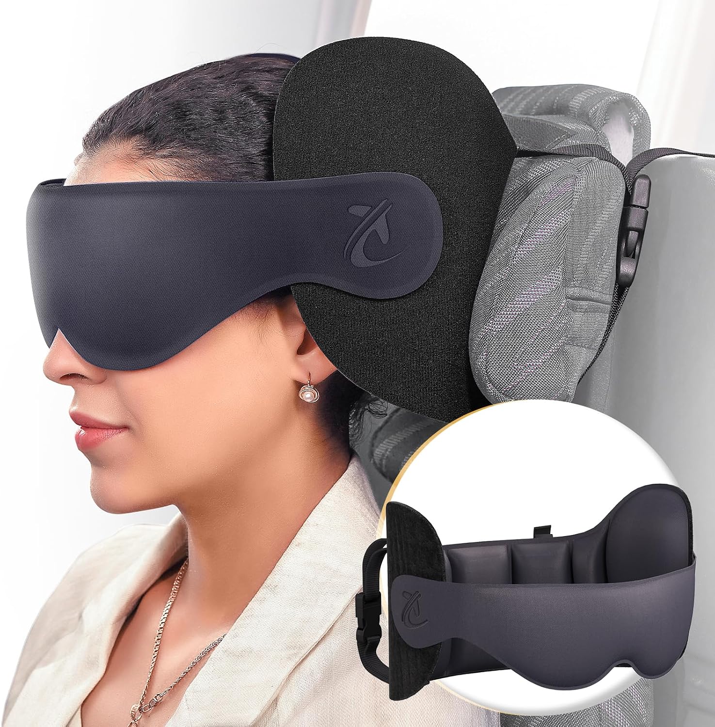 Travel Pillow, Airplane Neck Pillow for Long Flight, Oversized Head Strap with 3D Eye Mask for Sleep, 360°Support Headrest, Stop…