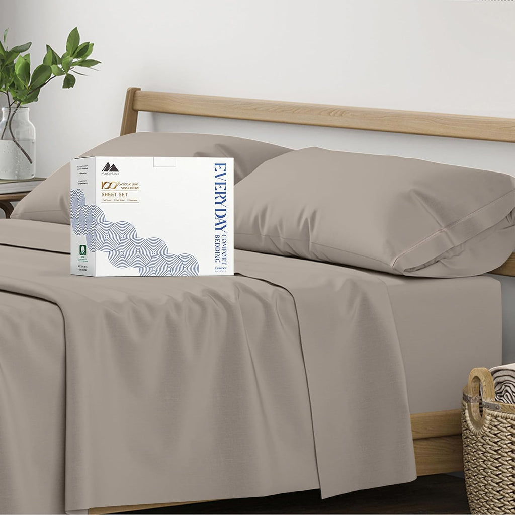 Mayfair Linen 100% Organic Cotton Sheets California King Size - 4 PC Organic Cotton Cal King Size Percale Weave Sheet Set, Soft, Cooling…