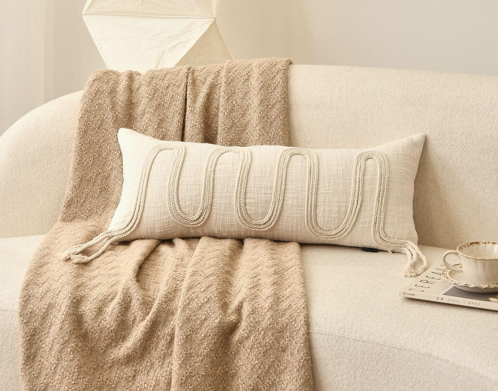Aibuhome Beige Decorative Lumbar Pillow Cover 12x28, Handwoven Boho Long Body Pillowcase, Farmhouse Linen Cotton Pillow Cushion Case for So…