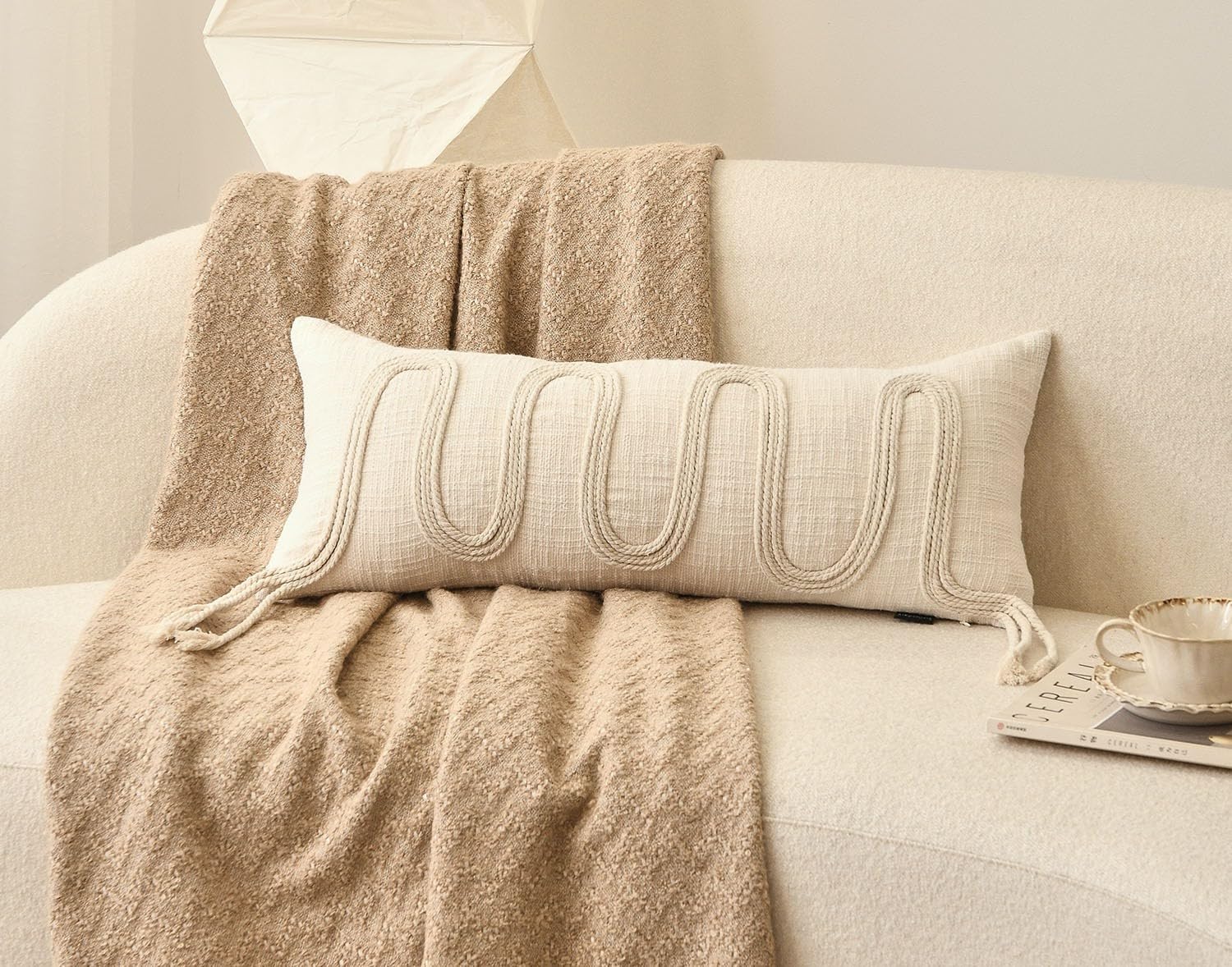 Aibuhome Beige Decorative Lumbar Pillow Cover 12x28, Handwoven Boho Long Body Pillowcase, Farmhouse Linen Cotton Pillow Cushion Case for So…