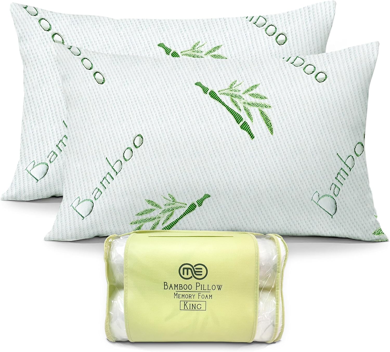 OMEO 2 Pack King Size Rayon Derived from Bamboo Pillow for Sleeping Shredded Memory Foam Bed Pillows for Side, Back and Stomach Sleepers…