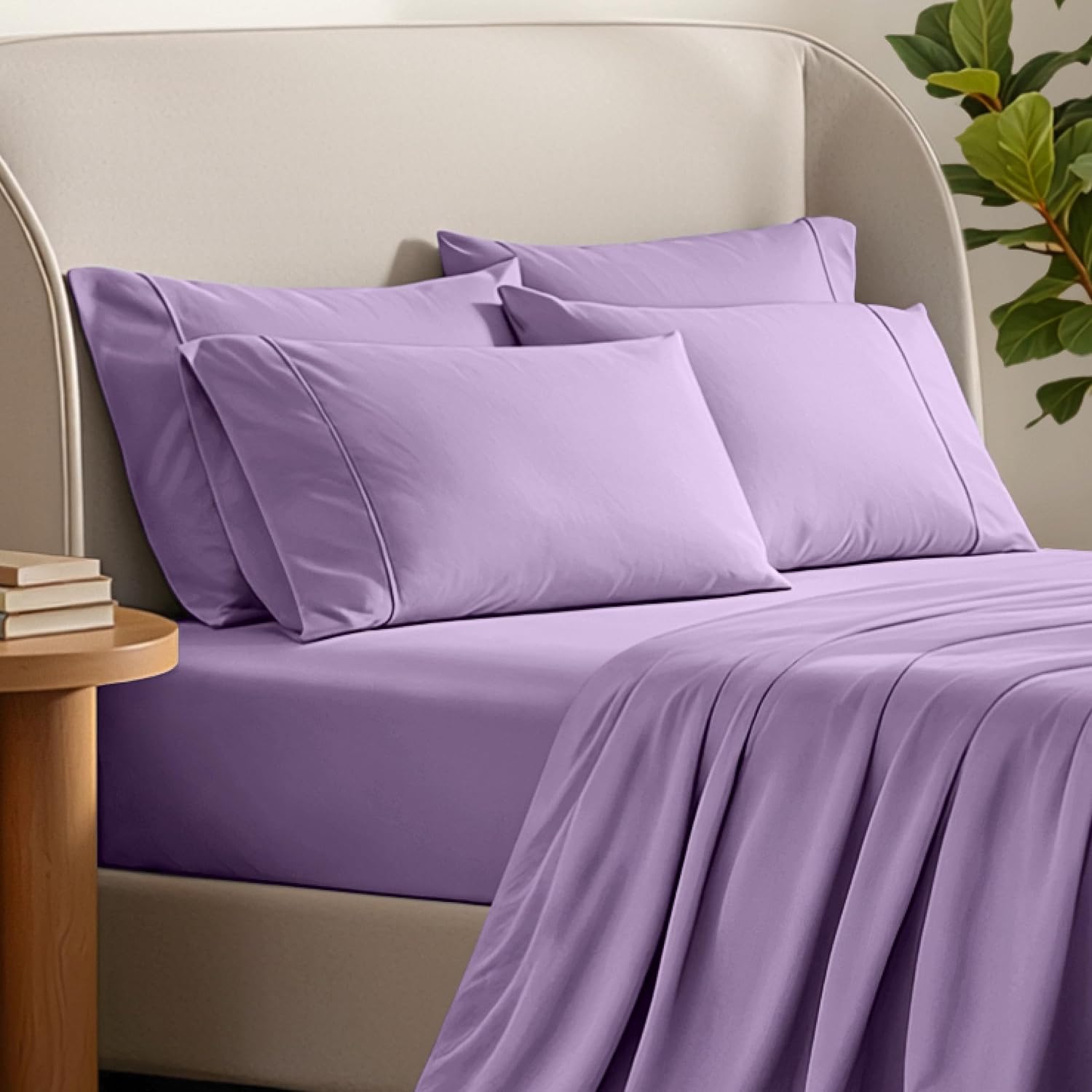 BareHome Bare Home Microfiber Bulk Pillow Cases - Standard/Queen Size Set of 4 - Cooling Pillowcases - Double Brushed - Lavender Pillowcase…