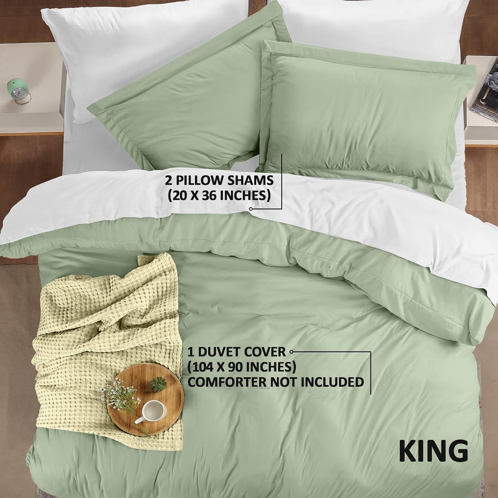 Utopia Bedding Duvet Cover King Size - 3 Piece with Zipper Closure - 1 Comforter Cover 104X90 Inches & 2 Pillow Shams 20X36 Inches (Sage)…