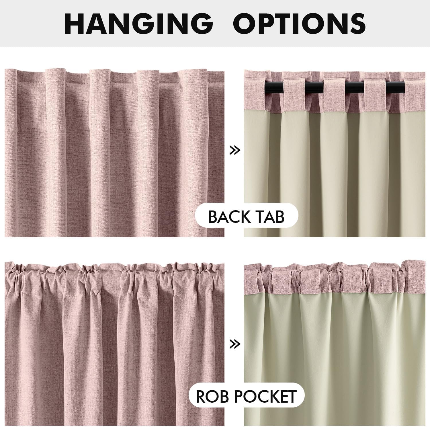 Miulee 100% Blackout Linen Curtains for Bedroom, Pink Solid Luxury Decor Thermal Insulation Room Darkening Drapes for Living Room Nursery B…