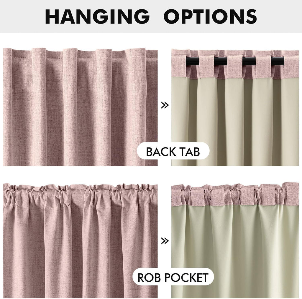Miulee 100% Blackout Linen Curtains for Bedroom, Pink Solid Luxury Decor Thermal Insulation Room Darkening Drapes for Living Room Nursery B…
