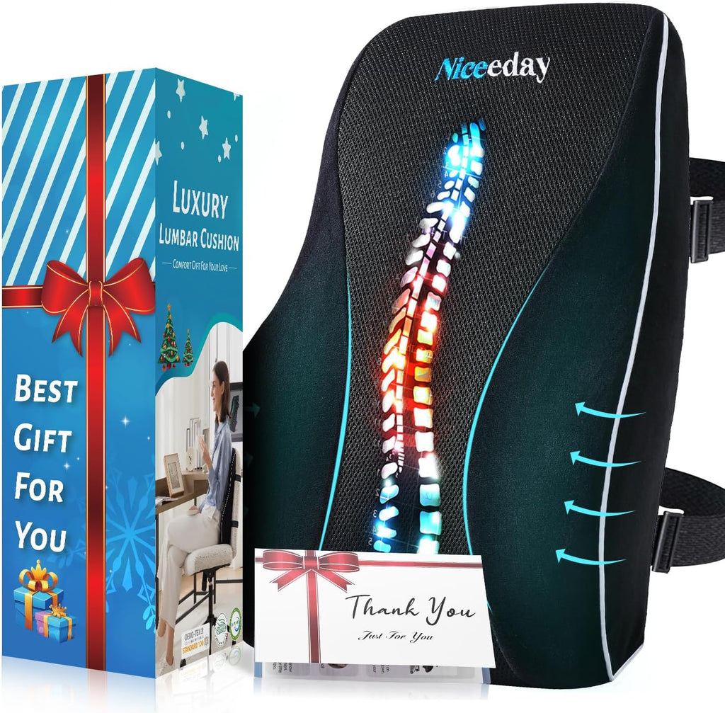 Niceedaybrand Lumbar Support Pillow for Office Chair Car, Gaming Chair Lower Back Memory Foam Cushion with Greeting Card,3D Mesh Cover Ergo…