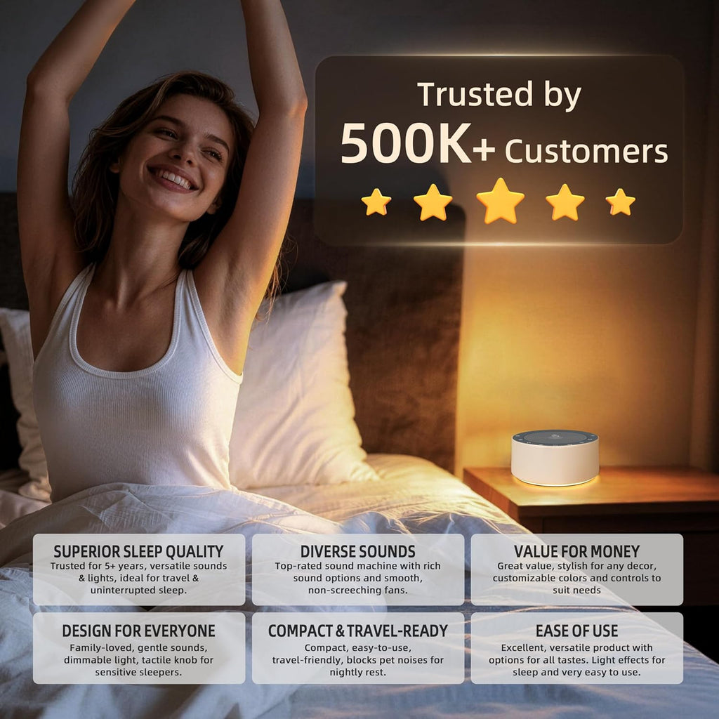 Kipcush White Noise Machine - Soft Non-Glare Nursery Lamp, 30 Soothing Sounds, 8 Color Lights, Max 8-Hour Timer for Baby & Adults (White…
