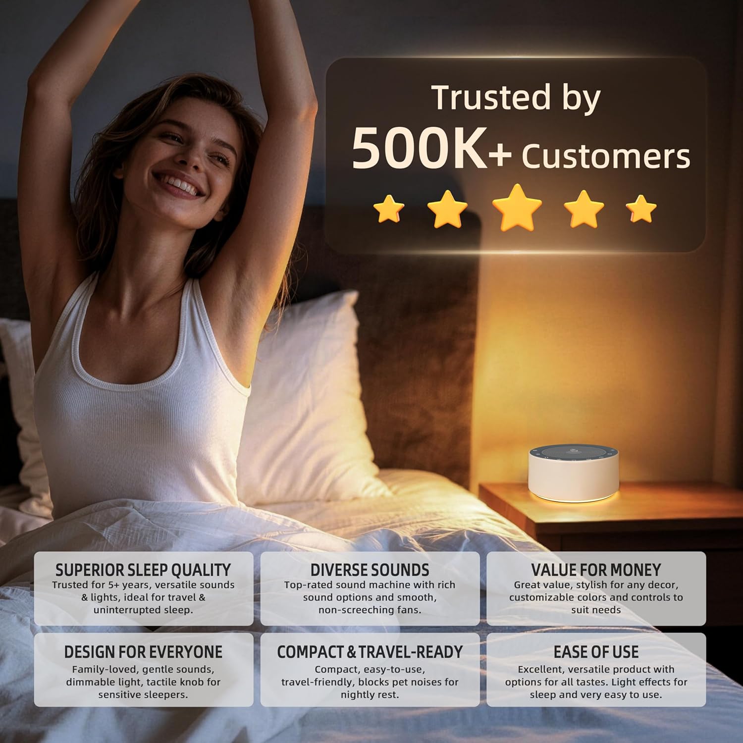 Kipcush White Noise Machine - Soft Non-Glare Nursery Lamp, 30 Soothing Sounds, 8 Color Lights, Max 8-Hour Timer for Baby & Adults (White…