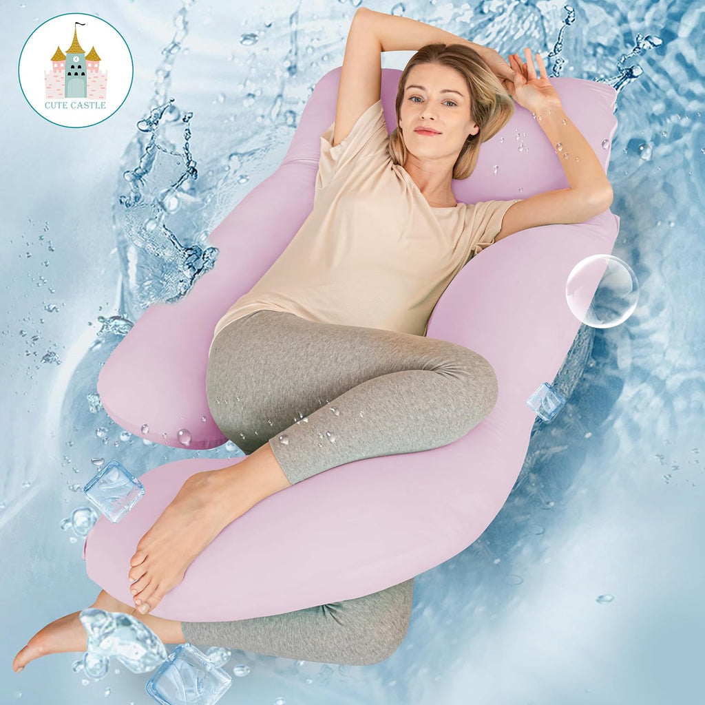 Cute Castle Cooling Cover Pregnancy Pillows, Soft U-Shape Maternity Pillow with Removable Cover - Full Body Pillows for Adults Sleeping…
