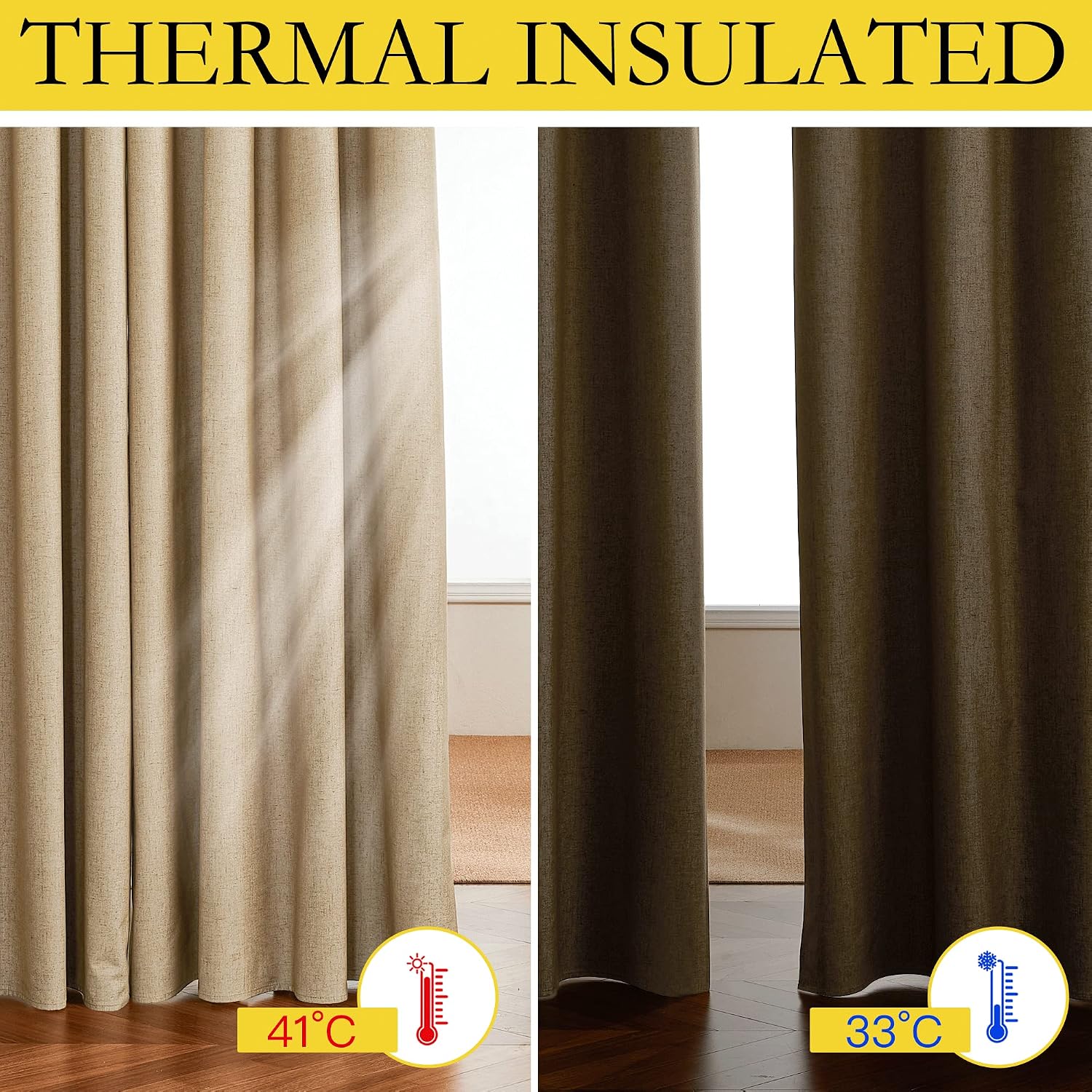 NICETOWN 100% Blackout Camel Linen Curtains 102 inches Length with Thermal Insulated Liners, 2 Panels, 62 inches W, Farmhouse Style Room…