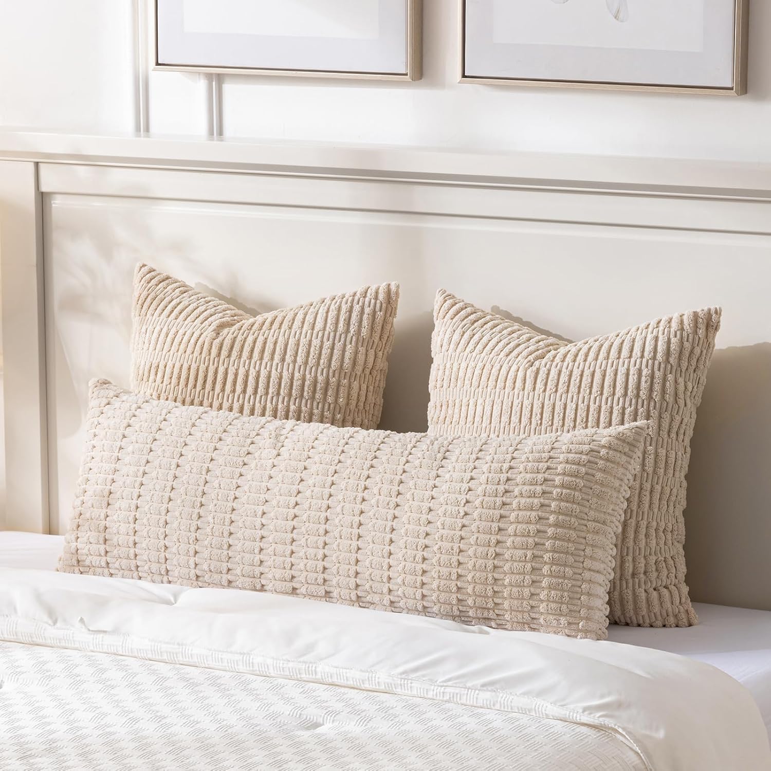 Fancy Homi Decorative Throw Pillow Covers for Bed Couch Bedroom Bench, Soft Corduroy Solid Pillow Case, Rustic Farmhouse Boho Room…
