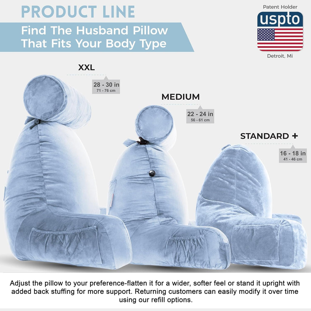 Husband Pillow XXL The Original for Adults - 30" Tall Backrest for Sitting Up in Bed - Firm Support Reading & Bed Rest Pillows for…