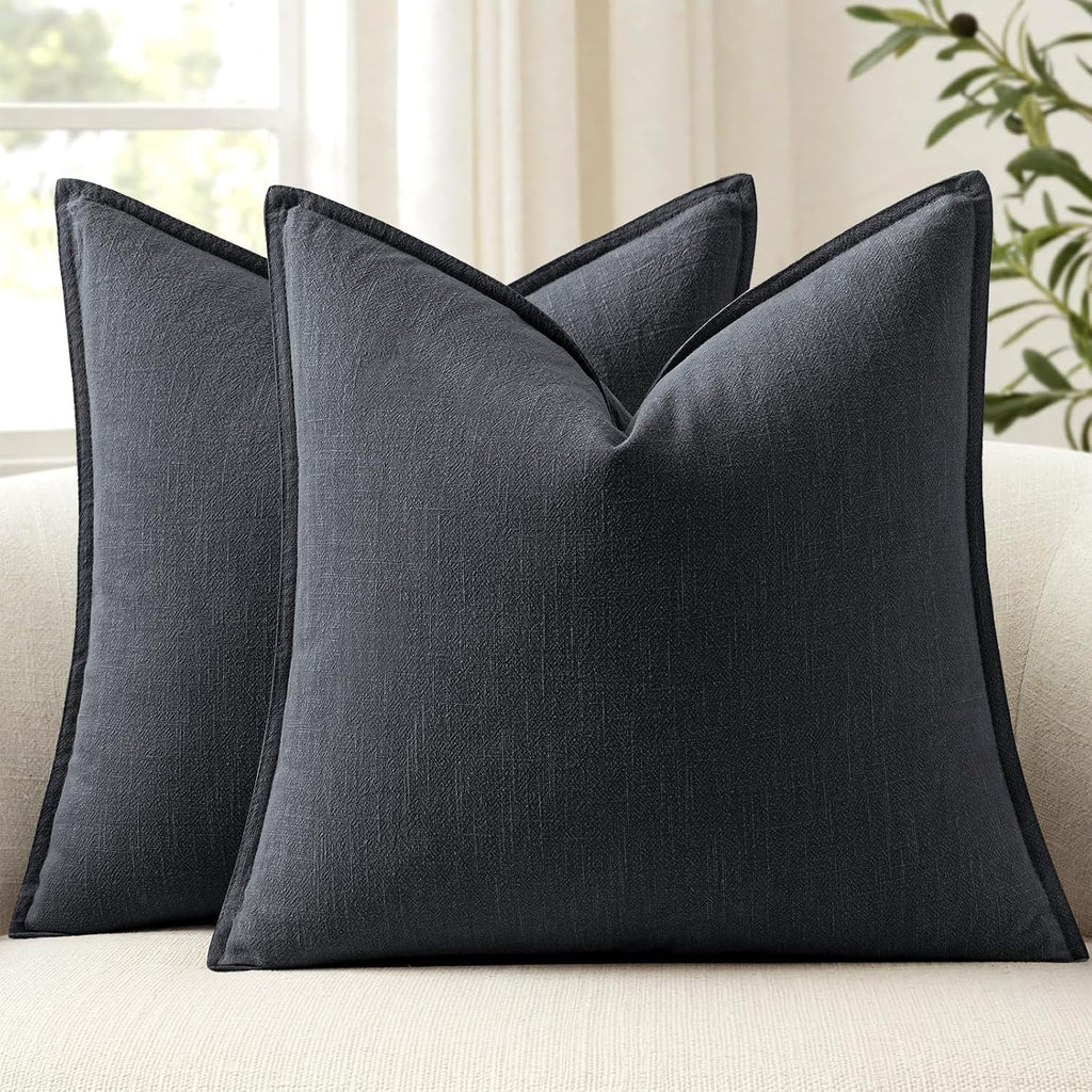 Anroduo Pack of 2 Decorative Linen Pillow Covers Dark Gray Neutral Farmhouse Boho Soild Cushion Case Soft Accent Pillowcase for Couch Sofa…