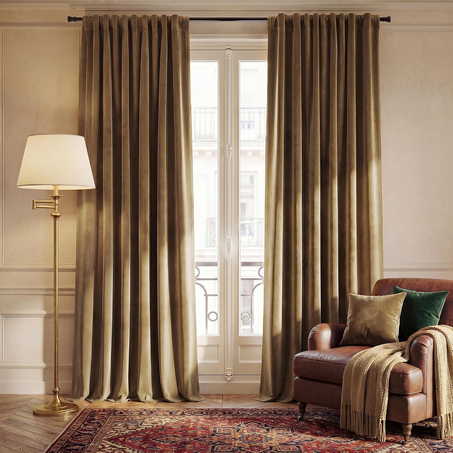 Nicetown Blackout Brown Velvet Curtains for Bedroom, Rod Pocket & Back Tab Room Darkening Luxury Window Treatments Soft Thermal Drapes for…
