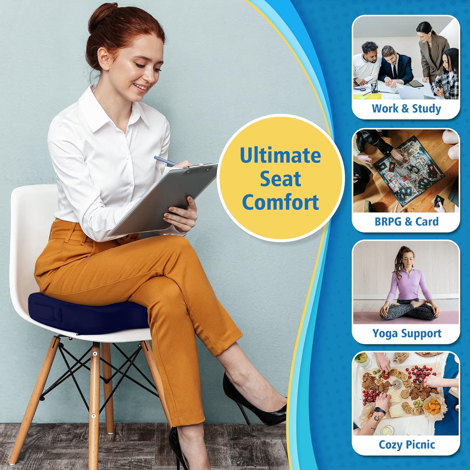 CloudBliss Gel Seat Cushion - Cooling Gel Enhanced, Memory Foam, Ergonomic Seat Cushion for Long Sitting for Office, Game, Car, Airplane…