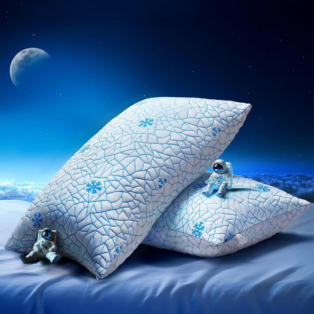 King Shredded Memory Foam Pillow Set of 2 Pack, Adjustable Height Cooling Pillows with Washable Cover for Side Back and Stomach Sleepers…