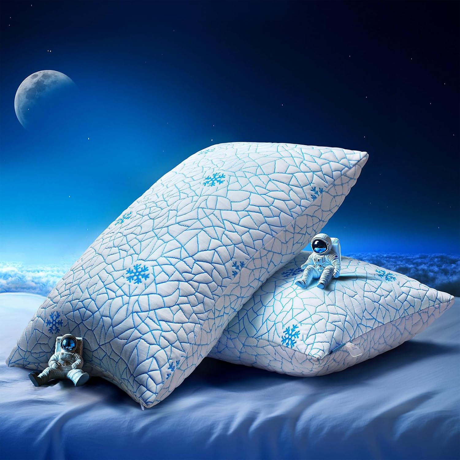King Shredded Memory Foam Pillow Set of 2 Pack, Adjustable Height Cooling Pillows with Washable Cover for Side Back and Stomach Sleepers…