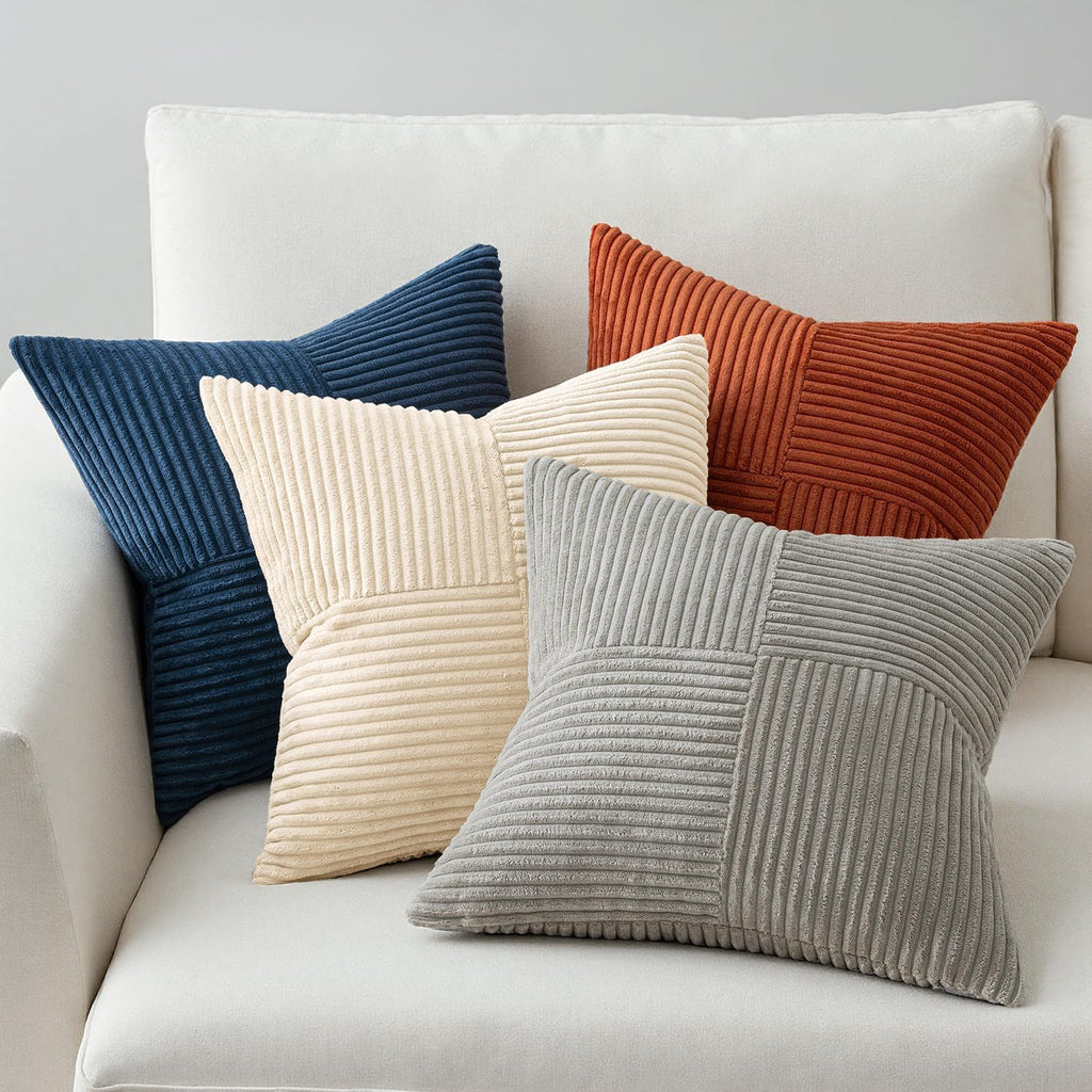 Miulee Blue Rust Throw Pillow Covers 18x18 Inch Set of 4 Boho Farmhouse Cushion Cases Soft Corduroy Nordic Corduroy Pillow Cases Patchwork…