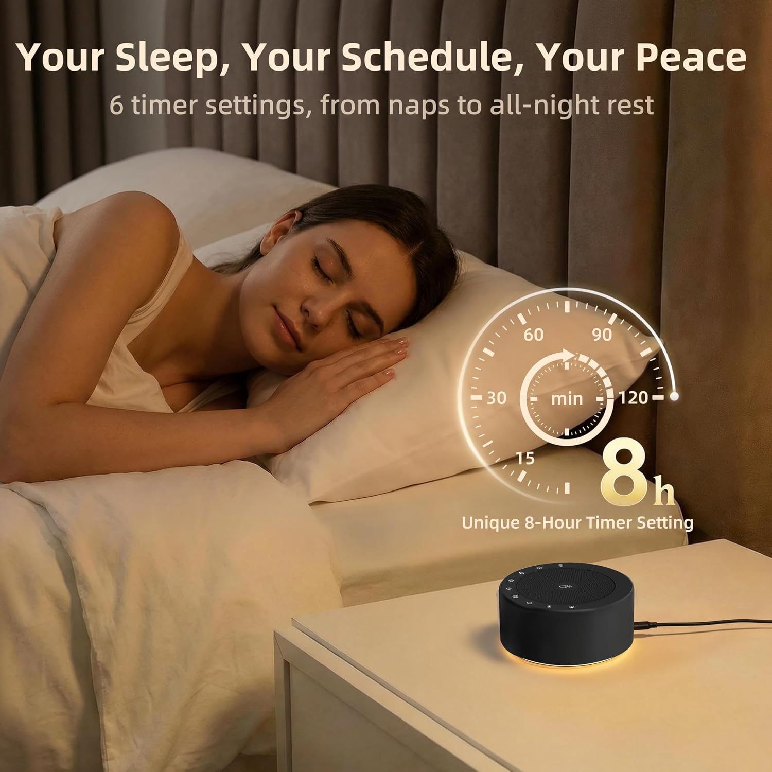 Kipcush White Noise Machine - Soft Non-Glare Nursery Lamp, 30 Soothing Sounds, 8 Color Lights, Max 8-Hour Timer for Baby & Adults (Black…