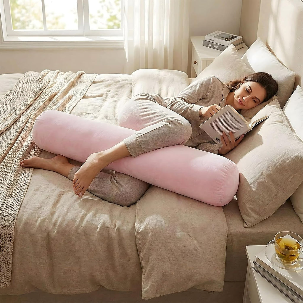 Chunful Body Pink Pillow for Adults 47" x 7.87" Long Lumbar Bolster Pillow with Removable Flannel Cover Pink Round Body Roll Cylinder…