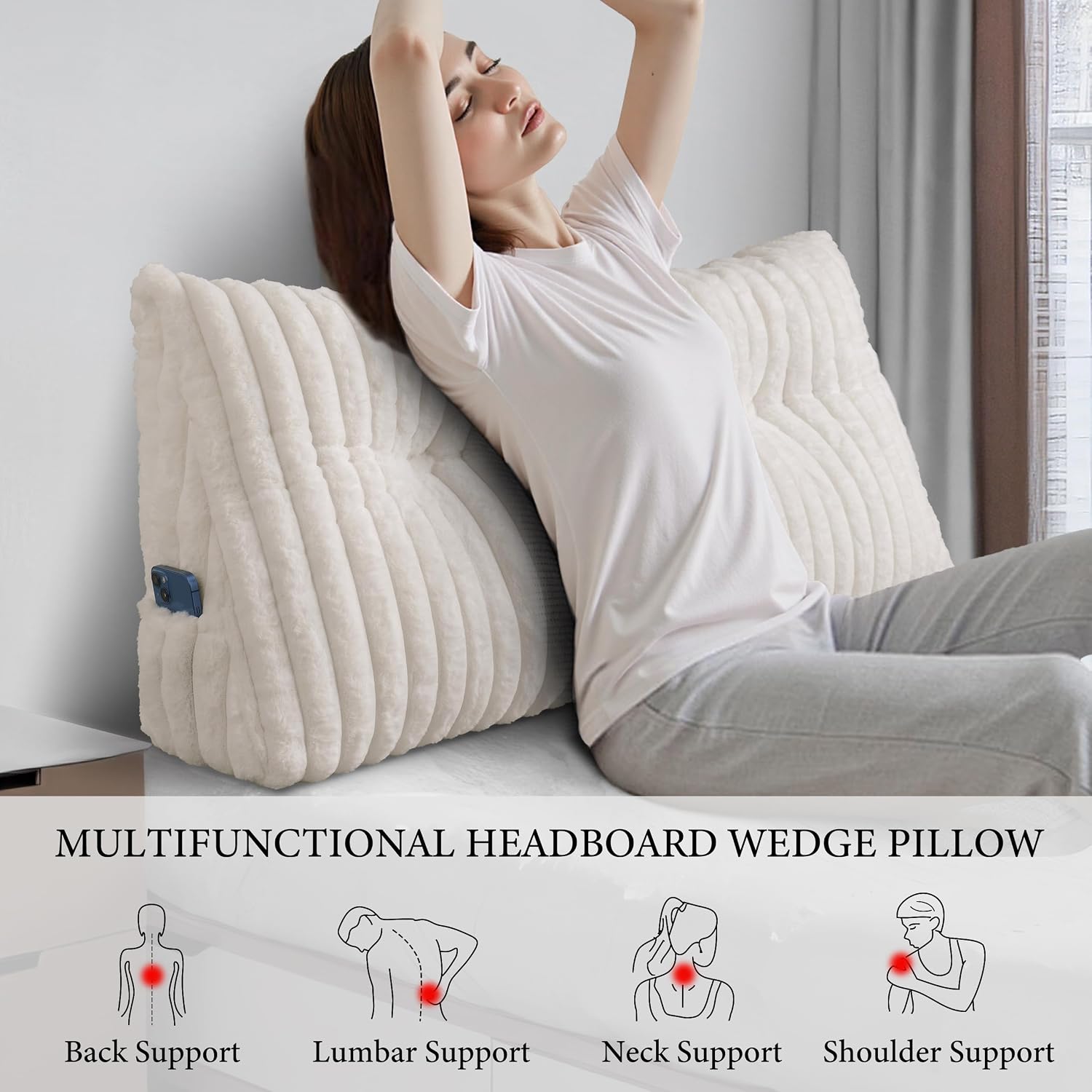 Headboard Pillow Full, Triangular Wedge Pillow Headboard Full, Cushion Headboards Reading Pillows, Backrest Pillows for Sitting in Bed or…