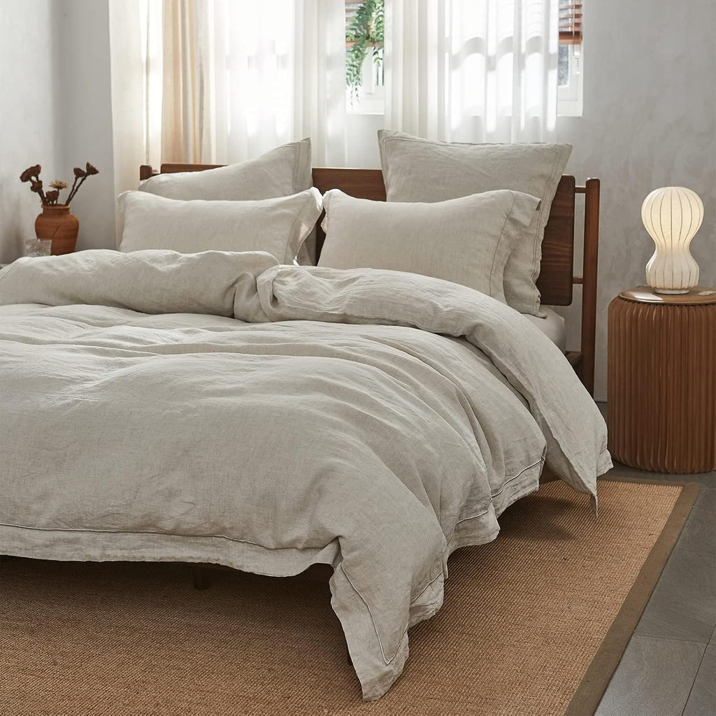 Simple&Opulence 100% Washed Linen Duvet Cover with Embroidered, 3 Pieces Soft Farmhouse Comforter Set with Button Closure,1…