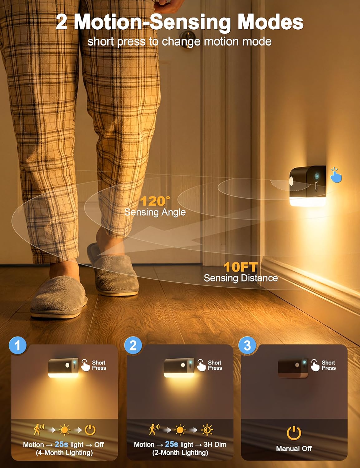 NIORSUN Motion Sensor Stair Lights Indoor, 6 Pack Rechargeable Wireless Step Lights with 3 Color Temperatures, 1200mAh Battery, Magnetic…