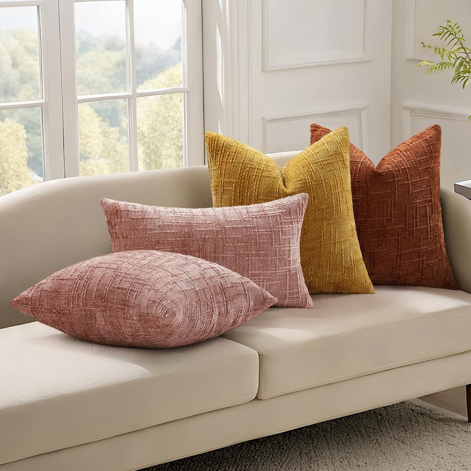 decorUhome Summer Pink Chenille Throw Pillow Covers 12x20 Set of 2 Textured Soft Cozy Slubby Couch Pillow Covers Modern Farmhouse Boho Deco…