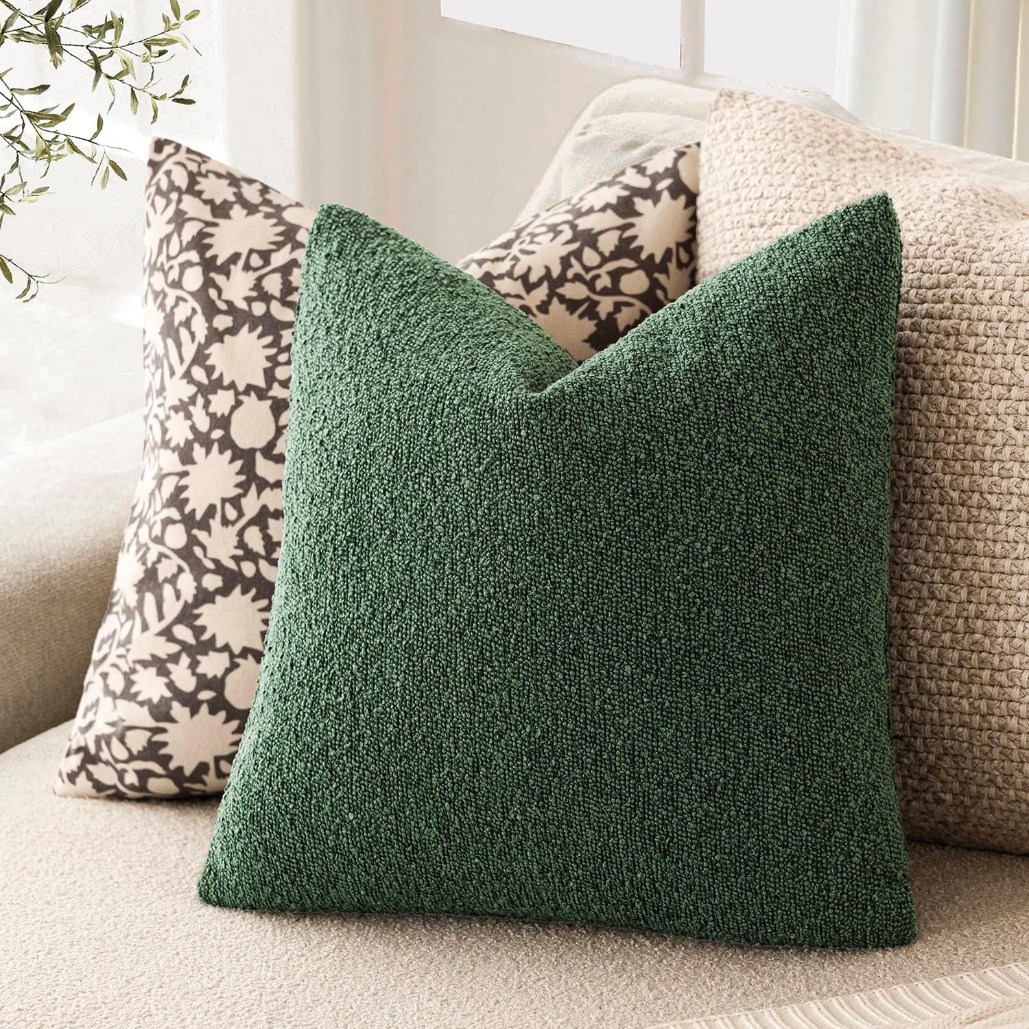 Foindtower Decorative Textured Boucle Throw Pillow Covers Accent Solid Pillow Cases Neutral Soft Cozy Couch Cushion Case for Chair Sofa…