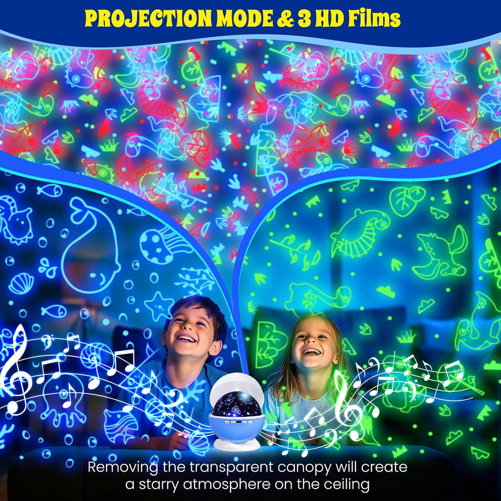 Night Light Projector for Kids Room with Remote and Timer, 360 Rotation, 3 Projection Films, 18 Light Modes, 8 Lullaby Songs, Kids Room…