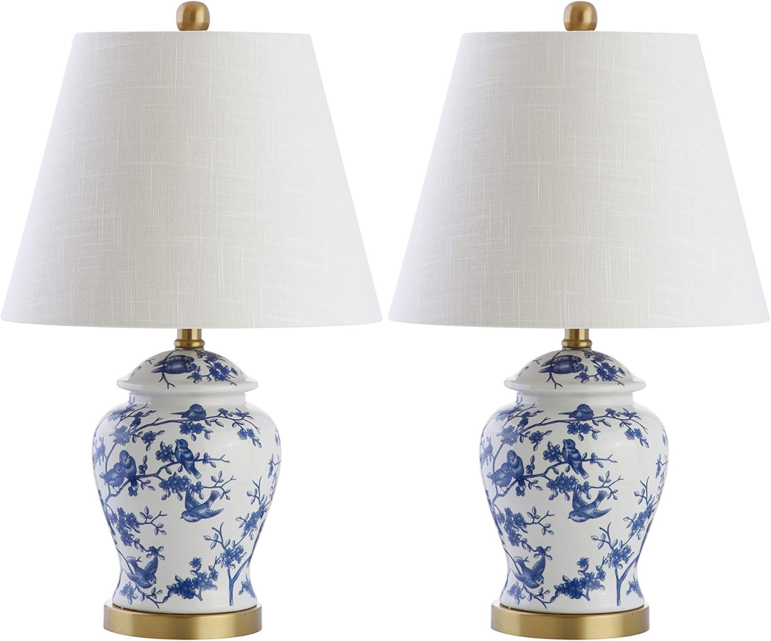 JONATHAN Y 22" Blue/White Ceramic Table Lamp, French Country Chinoiserie Ginger Jar LED Bedside Lamp for Living Room Bedroom, White Linen…