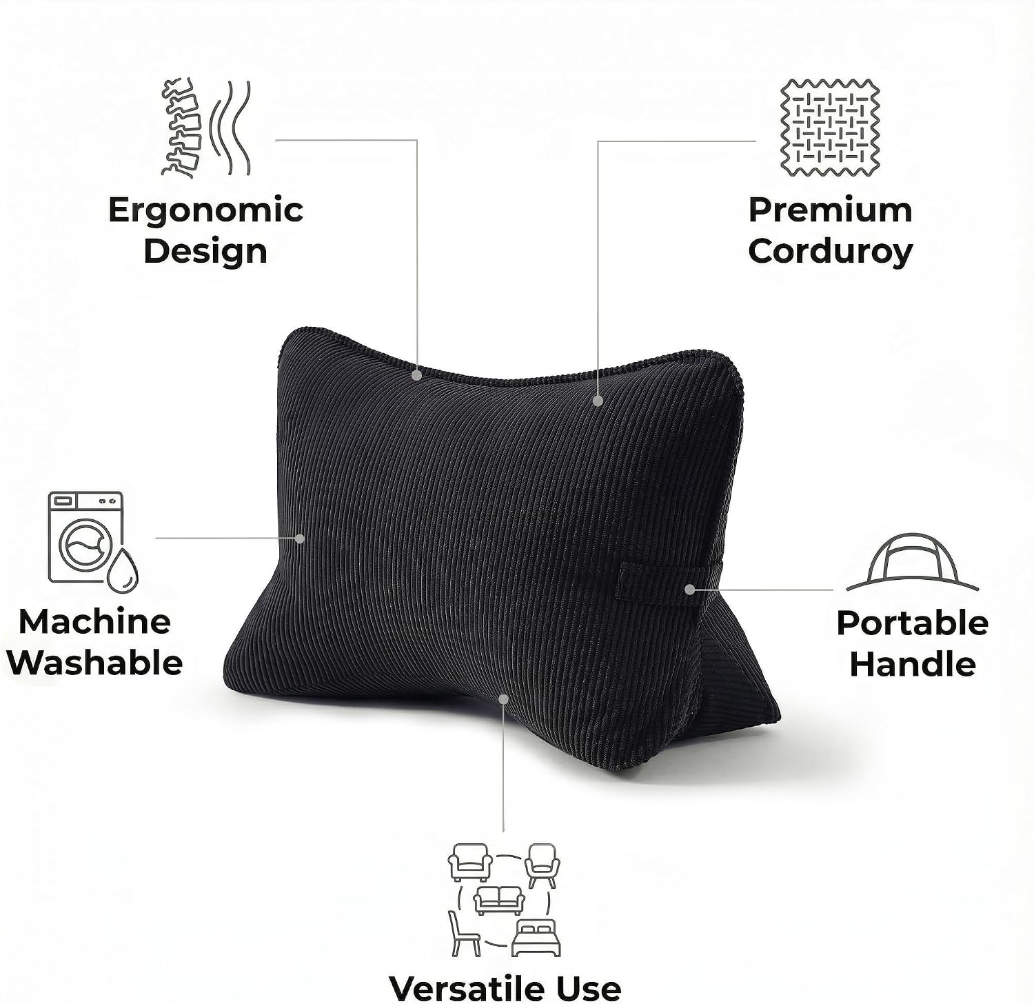 Ailuteie Pat. Pend. Corduroy Lumbar Support Pillow for Sitting, Triangle Cushion for Sofa, Couch or Bed, Reading Pillow for Gaming, Watchin…