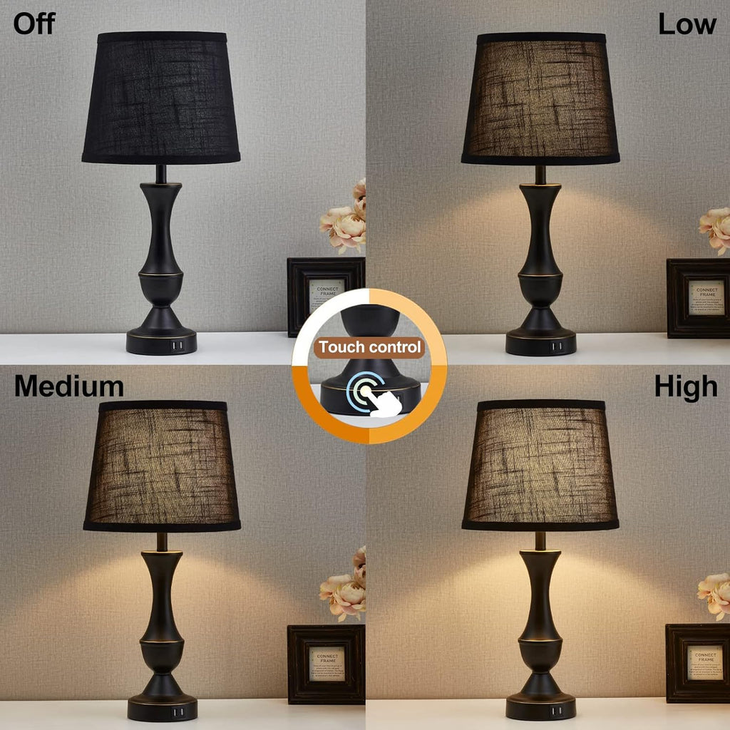 Luvkczc Black Touch Table Lamps Set of 2, 22" Tall Bedside Lamps with USB C+A Charging Ports, Nightstand Lamps for for Bedroom, Living…