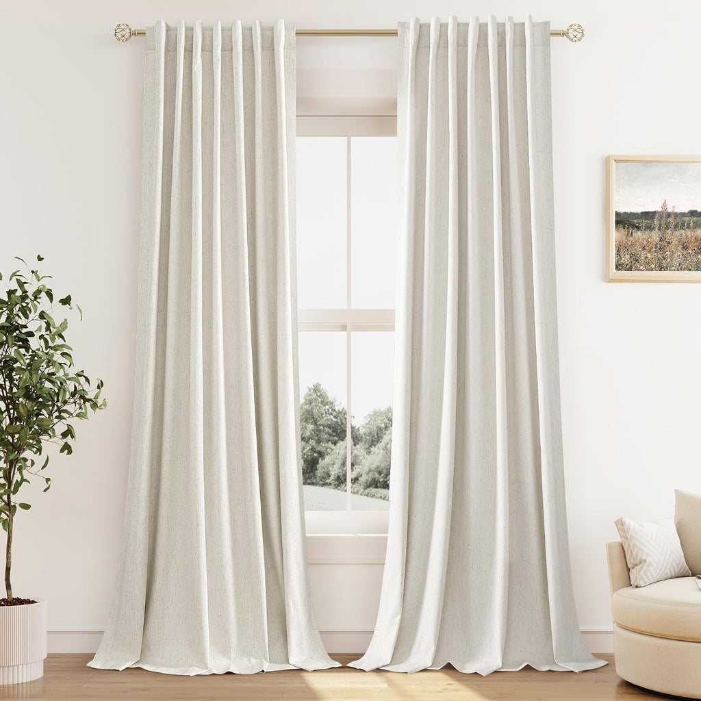 Guken Cream 100% Blackout Curtains 144 Inch Length 2 Panels Set for Living Room Bedroom Back Tab Thermal Insulated Black Out Linen Drapes R…