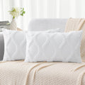 decorUhome Summer Throw Pillow Covers 12x20 Inch Set of 2, Soft Plush Faux Fur Wool Lumbar Pure White Accent Couch Pillow Covers for Modern…
