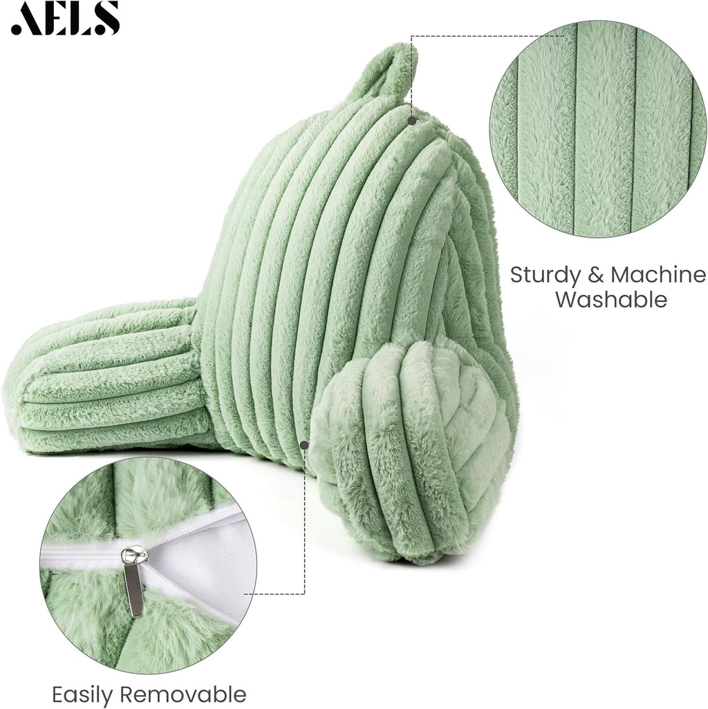 Aels Large Reading Pillow Replacement Cover with Arms and Pockets (Cover ONLY), 18" Soft Faux Fur Striped Backrest Pillow Cover Fits Standa…