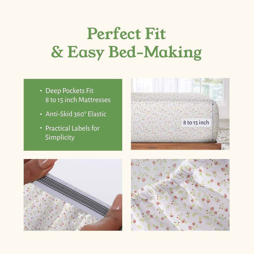 CaliforniaDesignDen California Design Den Full Sheet Set Floral, 100% Organic Cotton Percale Sheets, Deep Pocket Full Sheets & Pillowcase S…