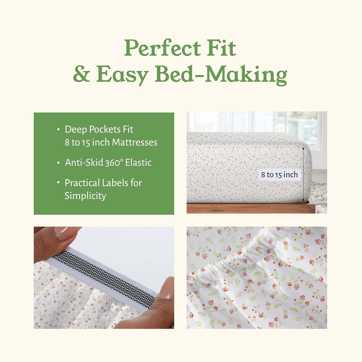 CaliforniaDesignDen California Design Den Full Sheet Set Floral, 100% Organic Cotton Percale Sheets, Deep Pocket Full Sheets & Pillowcase S…