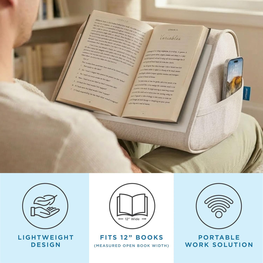 LAPGEAR Book Pillow – Lap Reading Cushion with Built-in Book Stand – Fits 6x9 Books & Similar Sizes – Almond – Style No. 33207