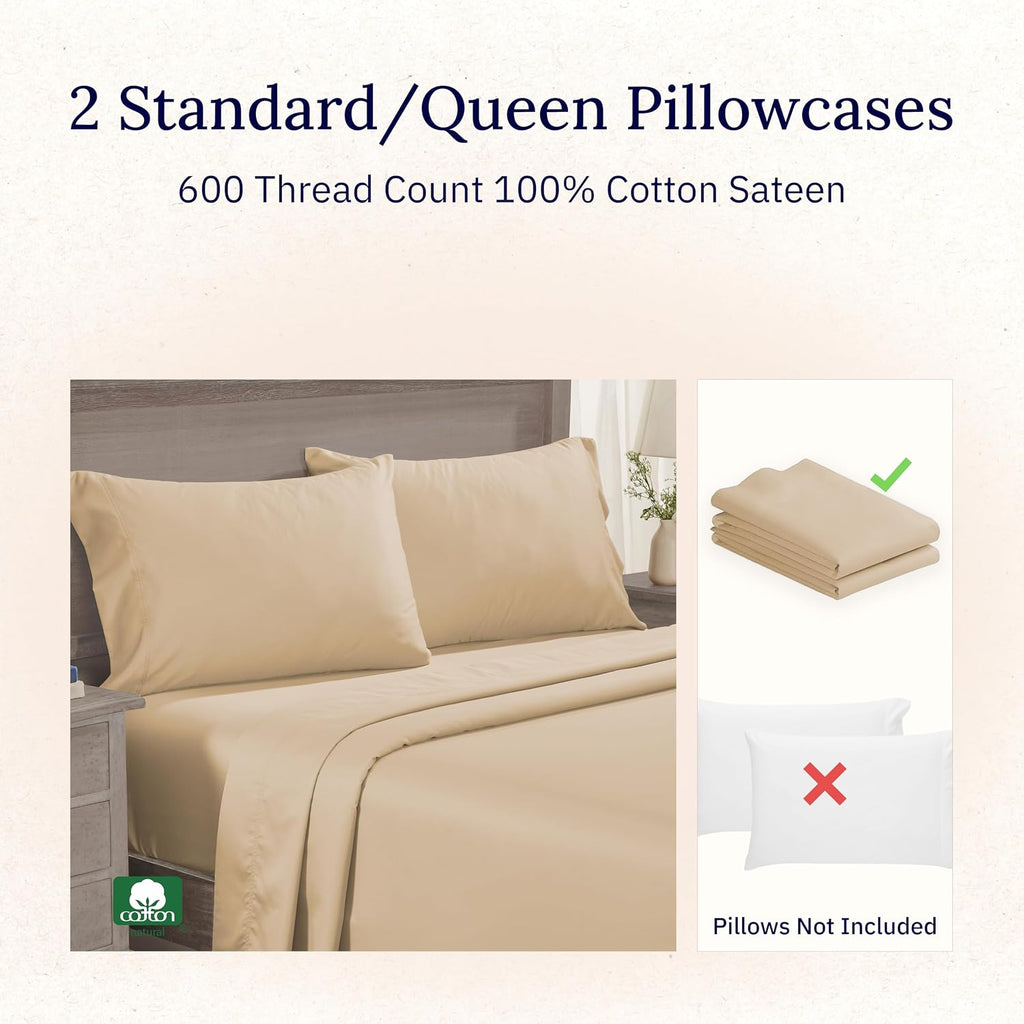 CaliforniaDesignDen California Design Den Luxuriously Soft 600 Thread Count, 100% Cotton Set of 2 Cases, Crisp Standard Pillow Covers, Fits…