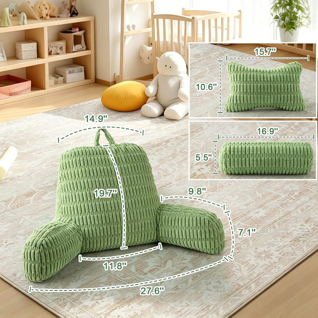 Reading Pillow for Bed, Back Rest Bed Pillow for Sitting Up with A Cylindrical Pillow and Lumbar Pillow, Back Support Pillows for Bed…