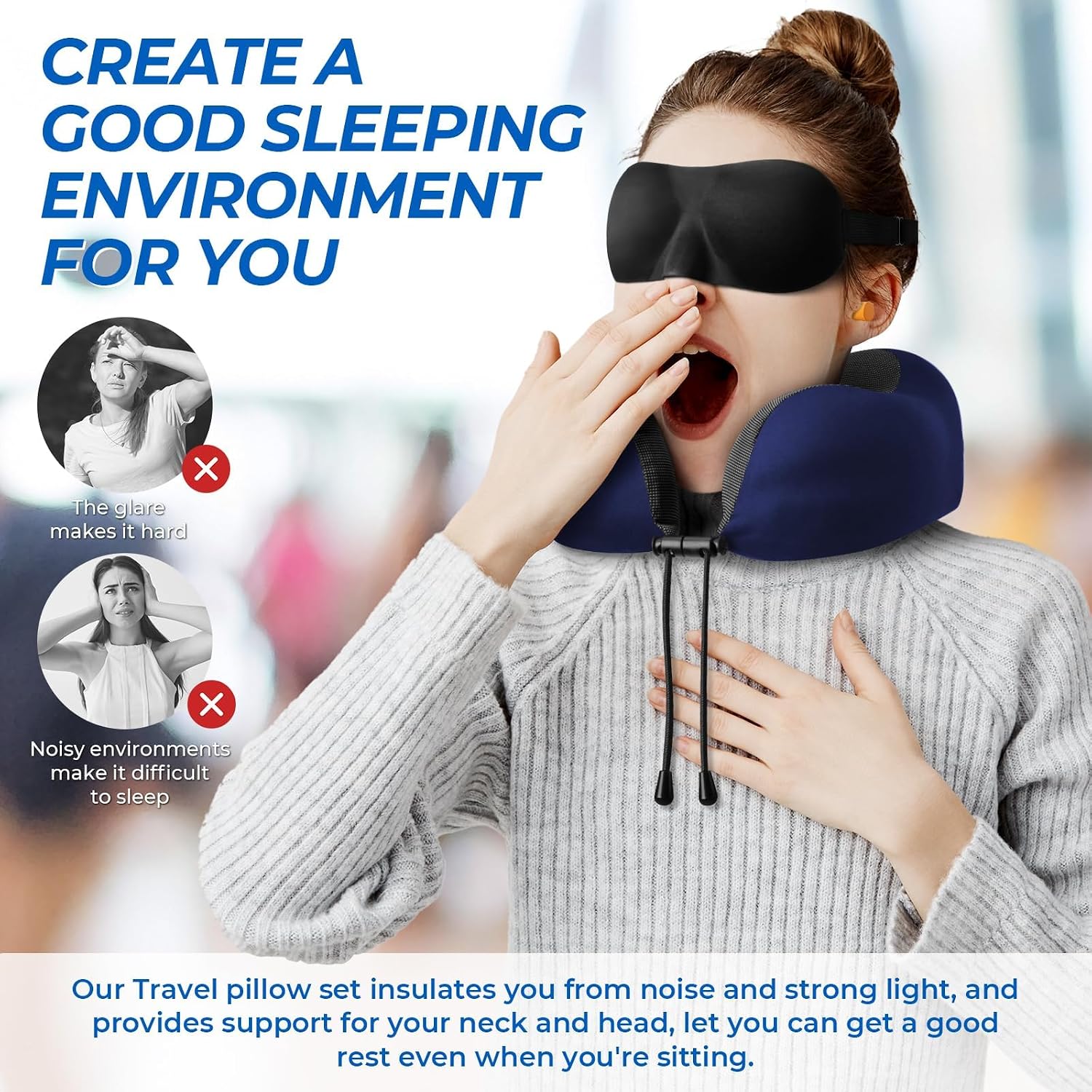 ExploreBliss Travel Pillow, Travel Pillows for Sleeping Airplane, Neck Pillow Airplane, Memory Foam Neck Pillow Set with Eye Mask, Earplugs…